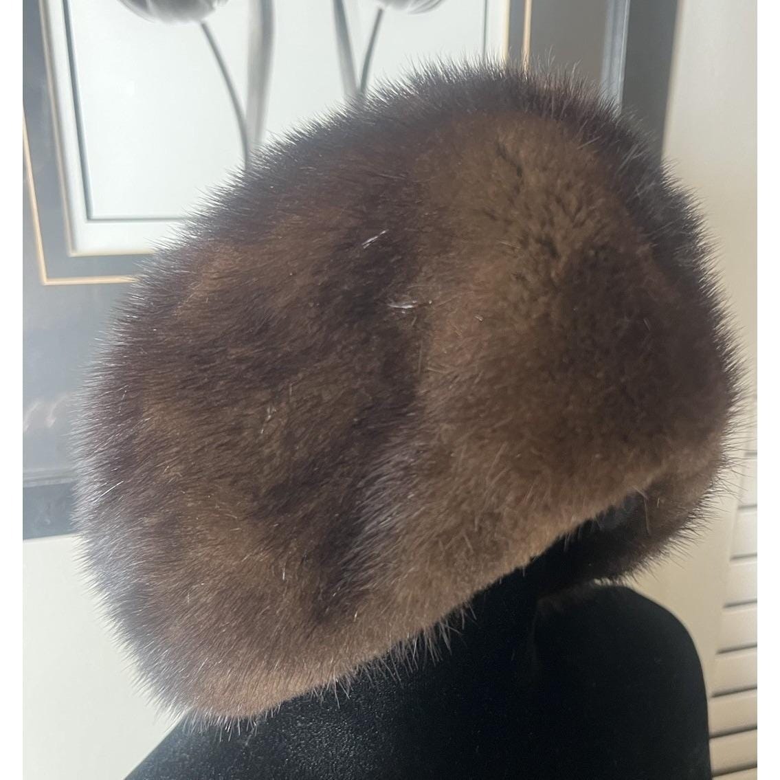 Vintage Genuine Mink Fur Hat Lined Women's Pill Box Style